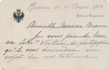 Salvatore BRANCACCIO remercie Gaston BRAUN lettre autographe signée photographie