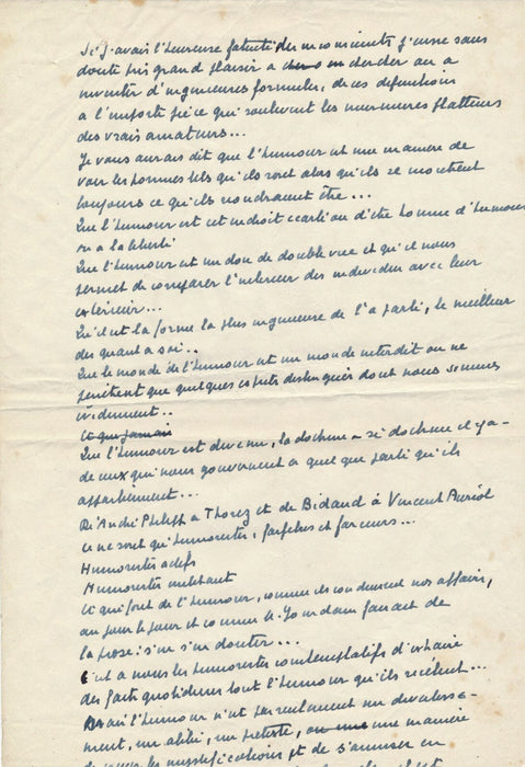 ACADÉMIE DE L’HUMOUR Henri JEANSON manuscrit autographe 4 pages Achard Garçon...