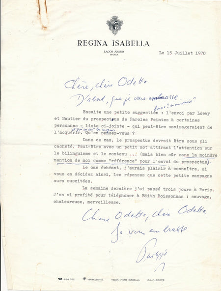 Philippe de Rothschild 3 lettres et 3 billets autographes signée poésie 1969-70