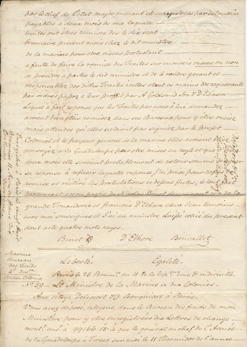 Acte d’huissier (1802) banque delessert Ministre guerre traites Guadeloupe 