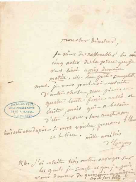 Jean Baptiste d Epagny lettre autographe signée Cès Caupenne Ampbigu Oeuvre
