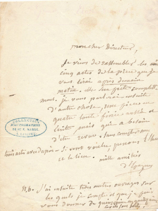 Jean Baptiste d Epagny lettre autographe signée Cès Caupenne Ampbigu Oeuvre