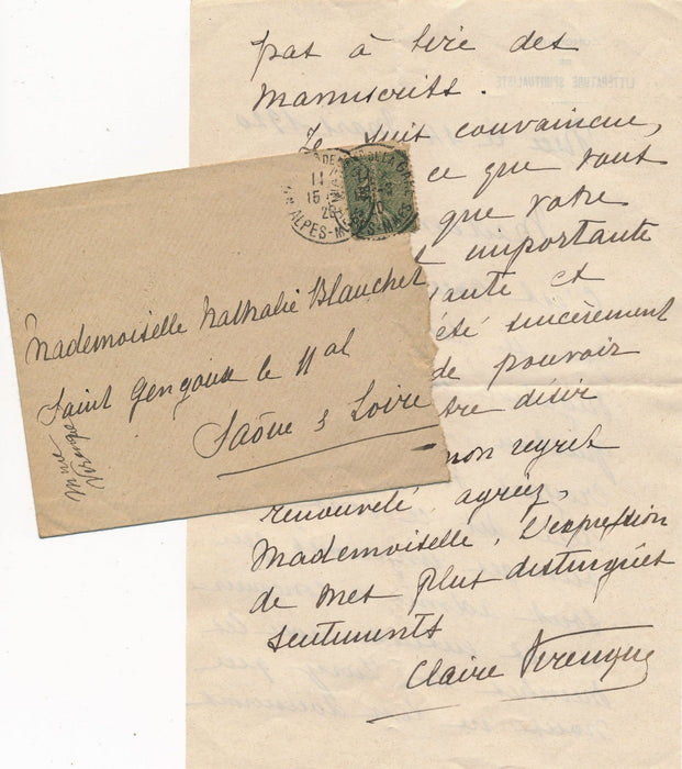 Claire VIRENQUE poète 3 lettres autographes signées concours spiritualiste