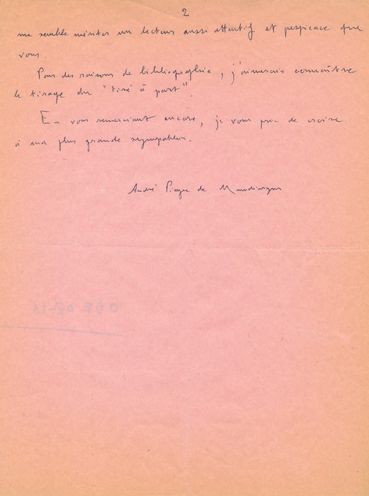 André PIEYRE DE MANDIARGUE trouvaille d’une orchidée inconnue lettre autographe