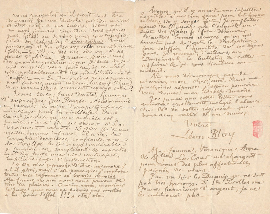 Léon BLOY belle lettre autographe signée Georges Rémond Danemark Rouzée Prolles