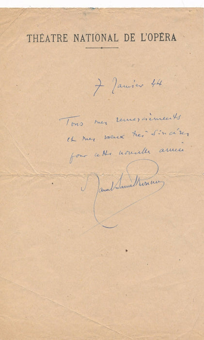 Marcel Samuel-Rousseau lettre autographe signée 1944 meilleurs voeux