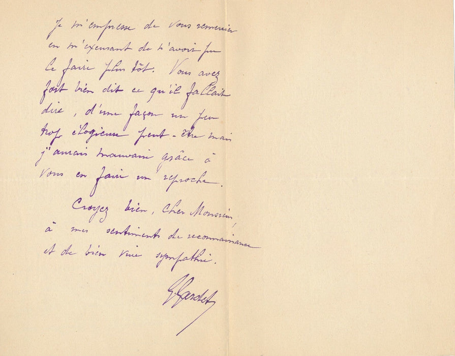 Georges GARDET lettre autographe signée sculpteur animalier Arts et Décoration