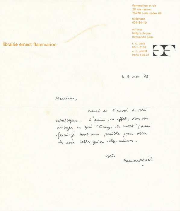 Bernard NOËL poète dramaturge lettre autographe signée au peintre Kagane