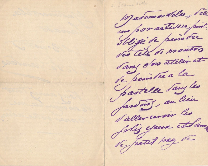 Antonio DE LA GANDARA lettre autographe pauvre artiste à Jeanne Hatto opéra