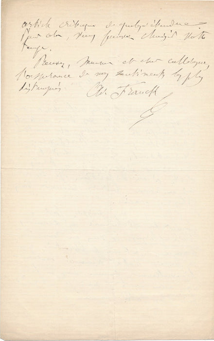Adolphe FRANCK Lettre autographe signée à Jules Clère Dictionnaire des sciences 