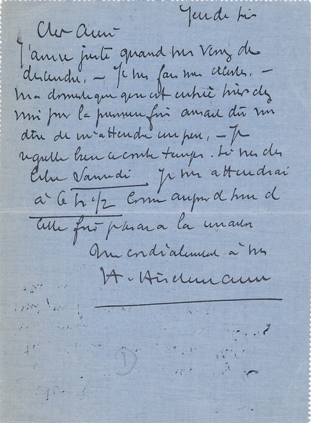 compositeur Henri HIRSCHMANN lettre autographe signée contretemps regrets
