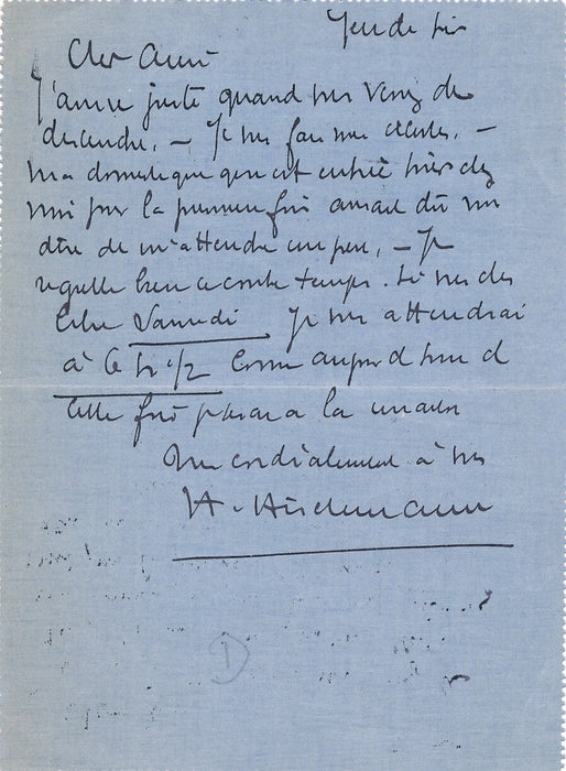 compositeur Henri HIRSCHMANN lettre autographe signée contretemps regrets