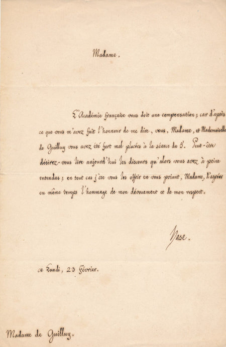 Charles Benoît HASE Lettre autographe signée précepteur Napoléon III philologue