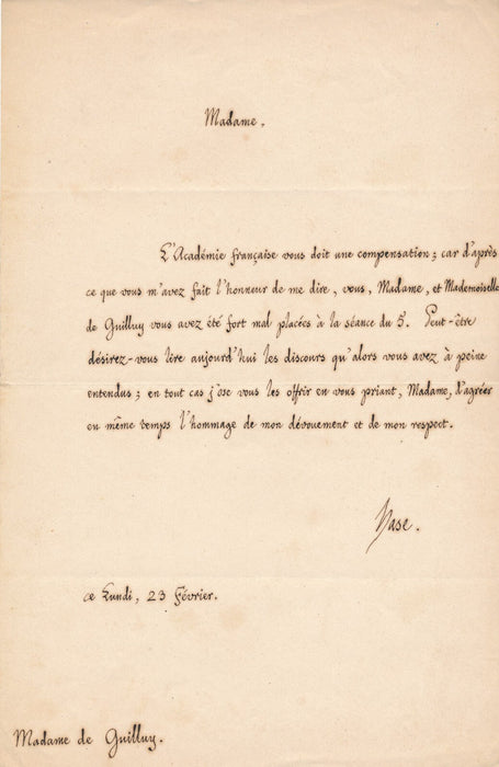 Charles Benoît HASE Lettre autographe signée précepteur Napoléon III philologue