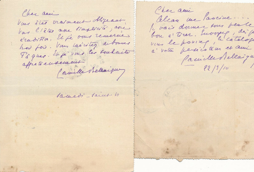Musique Camille BELLAIGUE belle correspondance 21 lettres autographes signée