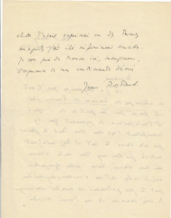 Jean ROSTAND lettre autographe signée Mercure de France critique remerciement