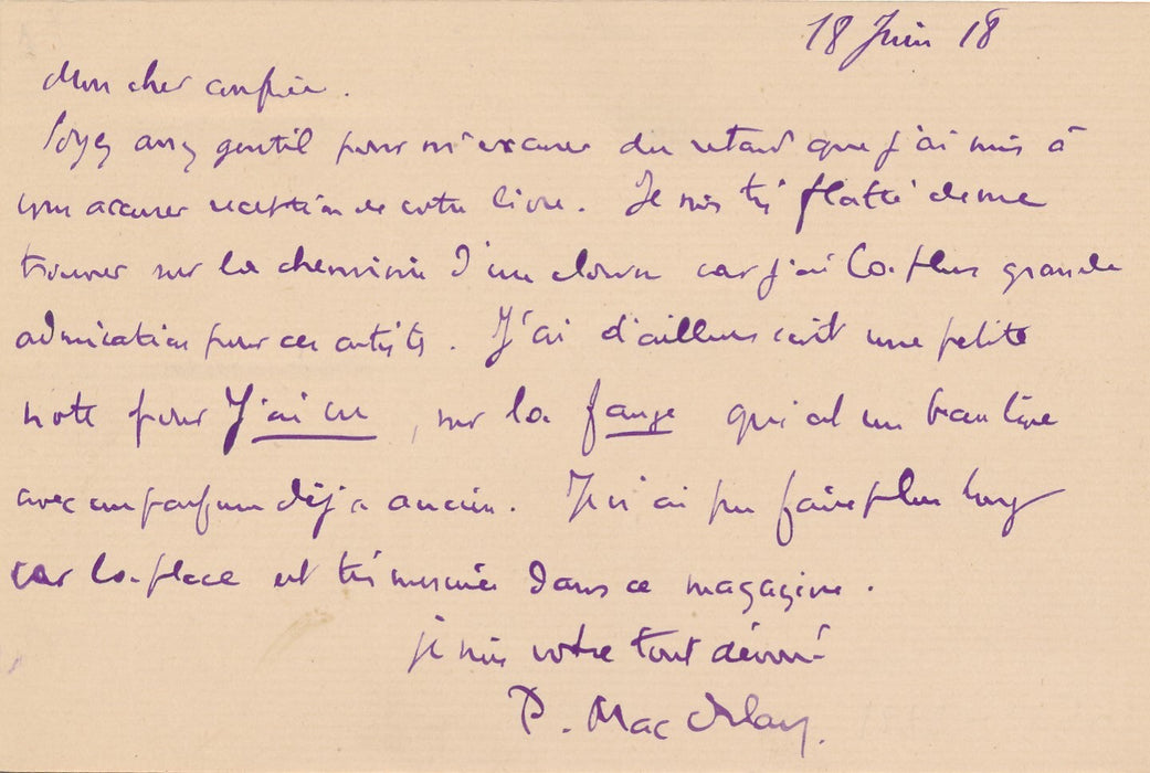 écrivain Mac Orlan 2 lettres autographes signées 1 carte Willemetz Taponier Bofa