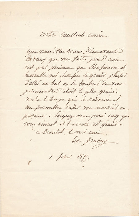 Eugène ISABEY : Dieu exauce les vœux que vous faites pour nous lettre autographe