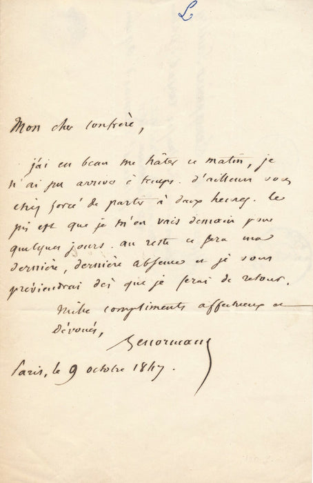 Charles LENORMANT archéologue Lettre autographe signée à Félicien de Saulcy