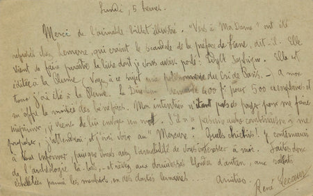 René Le Cœur lettre autographe à G. Olmer sur Liane de Pougy Idylle saphique