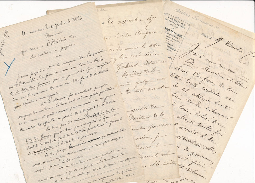 Francisque de BIOTIÈRE 27 lettres autographes signées à Eugène de LA COTTIÈRE