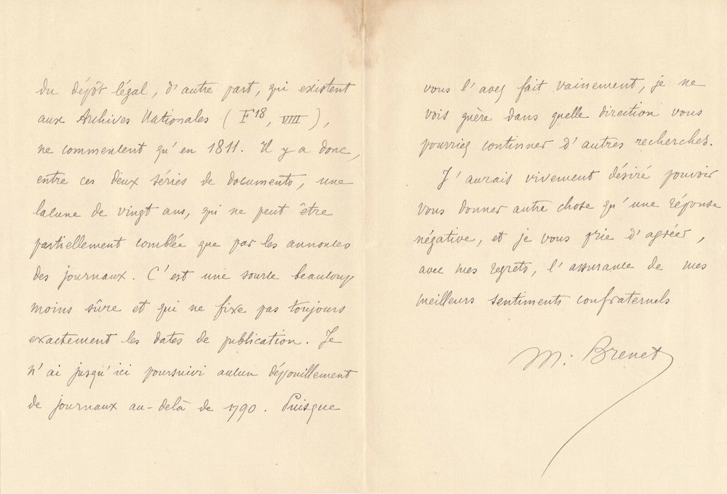 musicologue Marie BOBILLIER Michel Brenet lettre autographe signée recherche