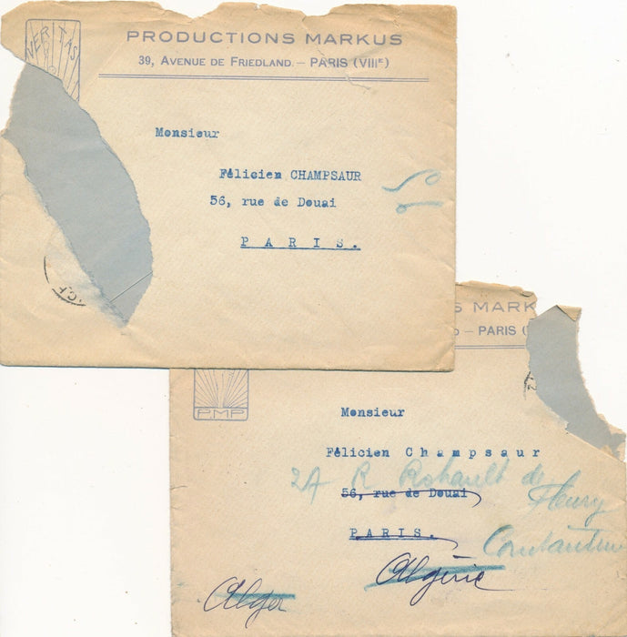 Dr S. Markus producteur films Zurich 2 lettres signées adaptation film Champsaur