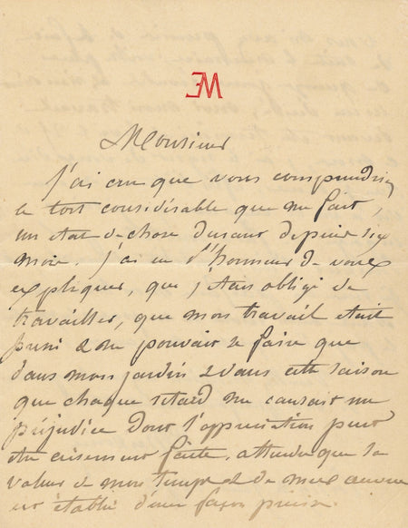 Ernest MEISSONIER ne peut pas travailler dans son jardin lettre autographe