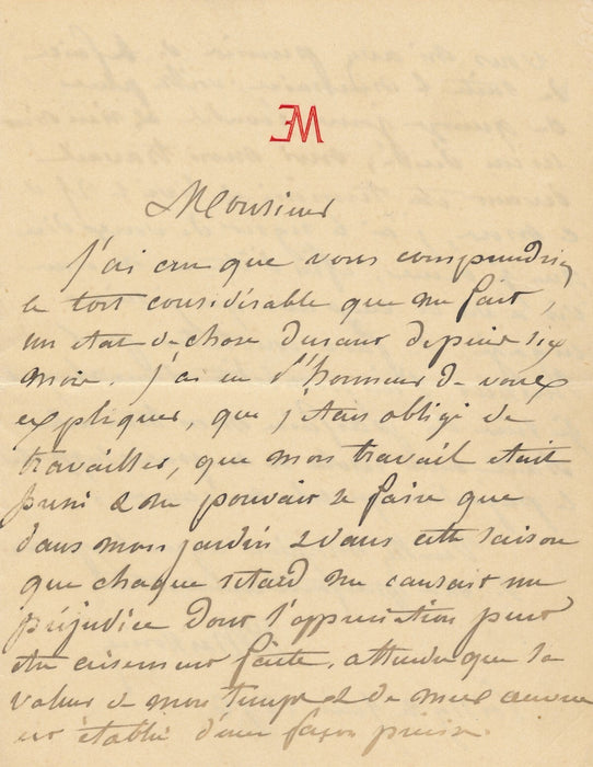 Ernest MEISSONIER ne peut pas travailler dans son jardin lettre autographe