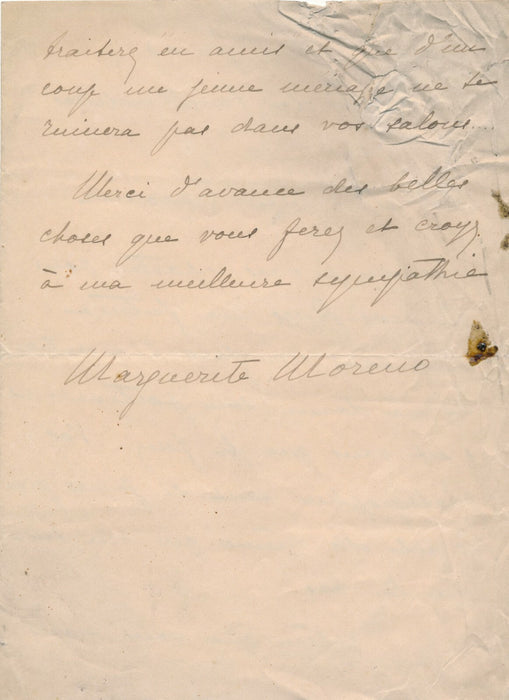 Marguerite MORENO comédienne lettre autographe signée choisit son studio photo