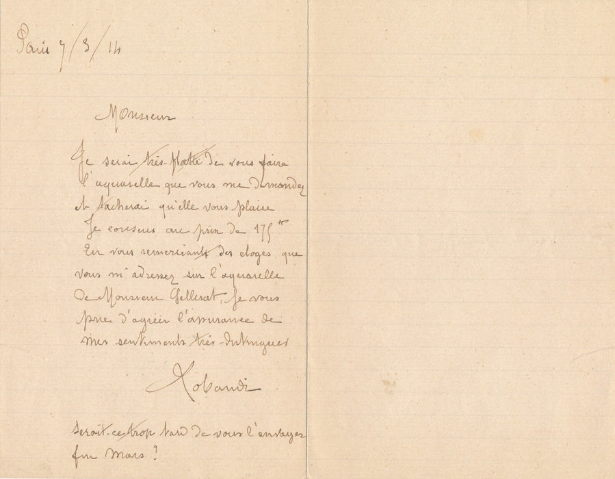 Alcide Robaudi peintre 2 lettres autographes signées femme de 30 ans