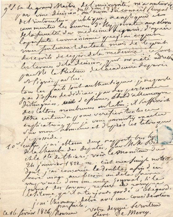 François Christophe Florimond de MERCY Corpus hippocratique lettre autographe
