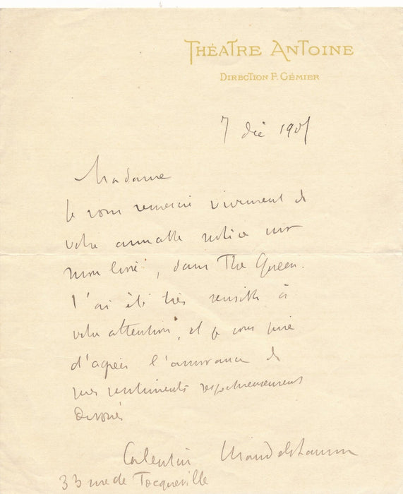 5 lettres autographes adressées à critique art Muriel CIOLKOWSKA Rodin