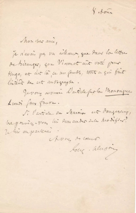 Eugène DESPOIS 3 lettres autographes signées élection Victor Hugo Viennet
