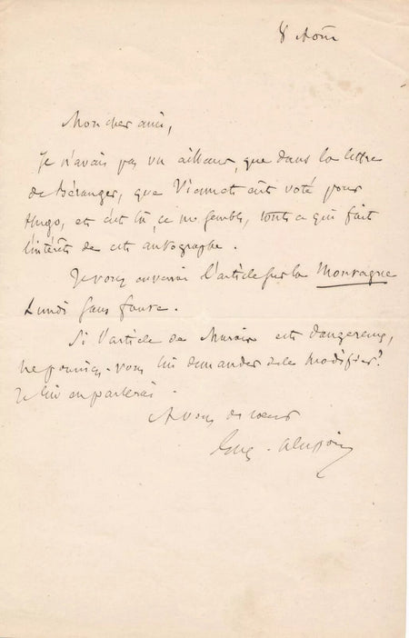 Eugène DESPOIS 3 lettres autographes signées élection Victor Hugo Viennet