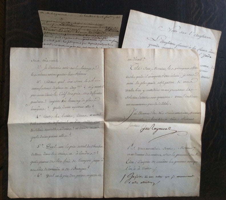 Rayneval Eden commerce traité lots documents autographe 1785