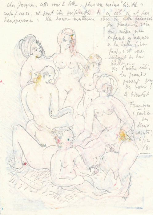 François JACQUEMIN peintre lettre autographe illustrée 2 dessins coquins nu