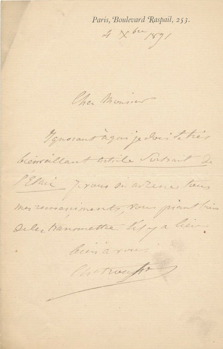Émile-François CHATROUSSE sculpteur lettre autographe signée article presse