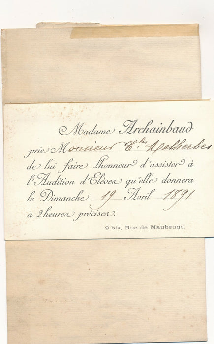 ARCHAINBAUD musicienne, pianiste audition élèves Malherbe compositeur autographe