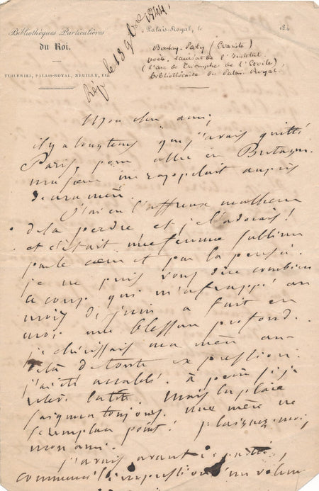 Évariste BOULAY-PATY 2 lettres autographes signées décès de sa mère et ses Odes