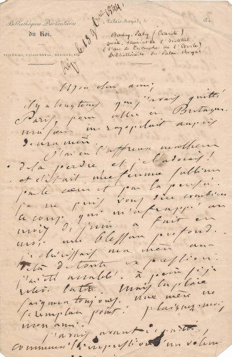 Évariste BOULAY-PATY 2 lettres autographes signées décès de sa mère et ses Odes