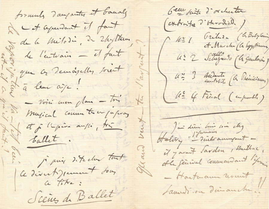 Jules MASSENET "dans le final du ballet" intéressante lettre autographe signée
