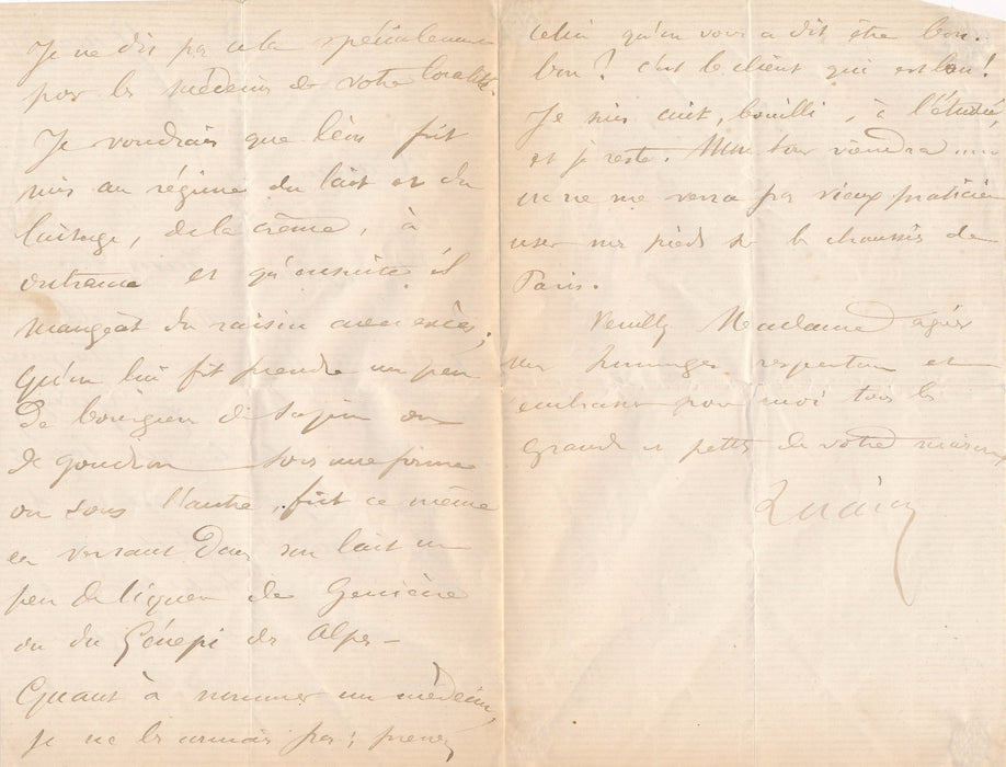 Médecin intéressante et amusante Lettre autographe signée de Paul Lorain 1875