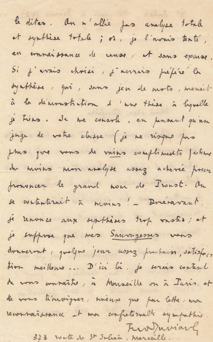 écrivain Ferdinand Duviard lettre autographe signée sauvagesses critique 1931