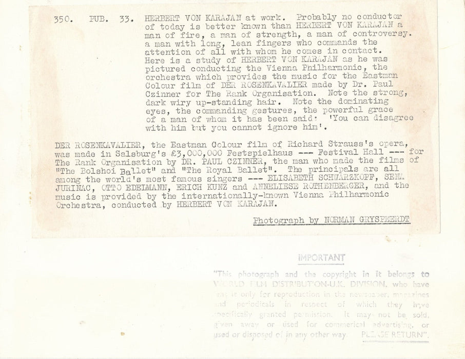 Herbert von KARAJAN orchestre musique portrait photo photographie époque 1986