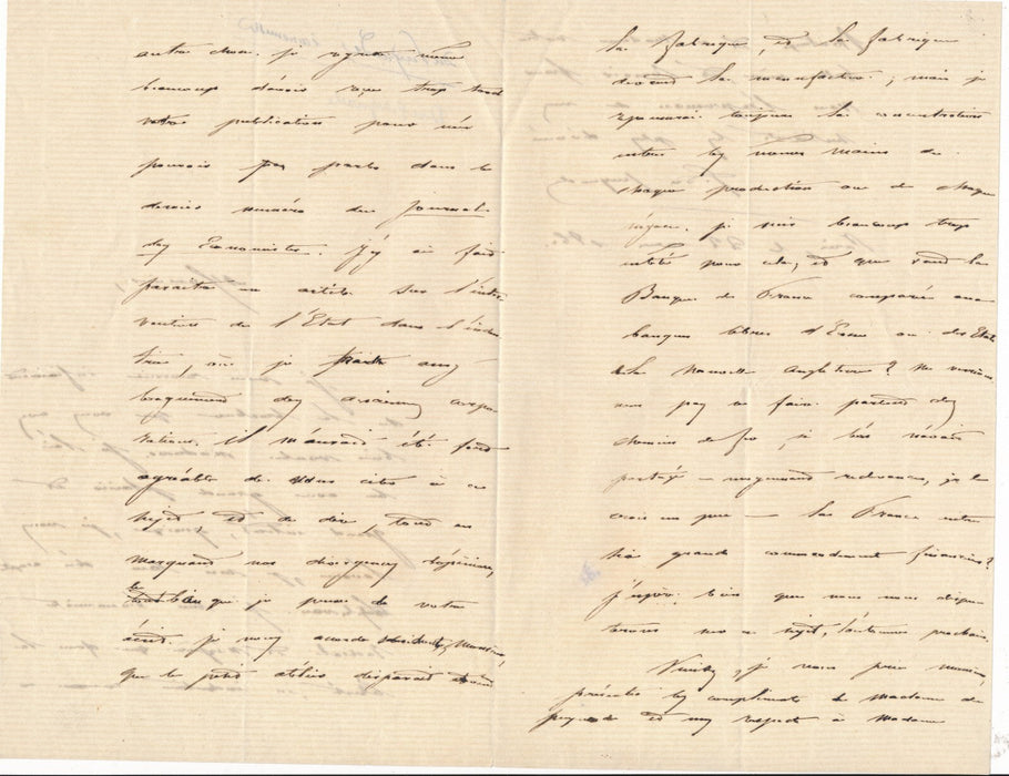 Gustave DU PUYNODE plaide pour libéralisme financier lettre autographe signée