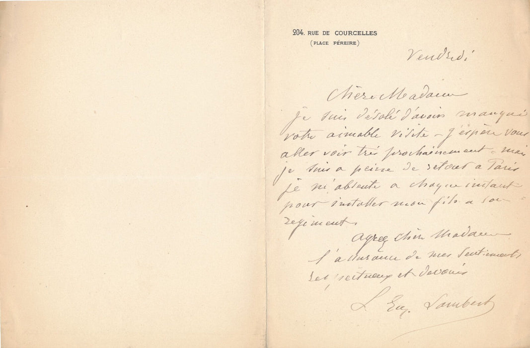 Eugène Lambert peintre animalier 5 lettres autographe son fils son travail