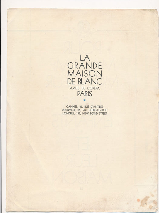 Publicité Maison Blanc Opéra attr. Albin Guillot 4 héliogravures v. 1930