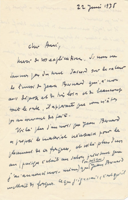 art SUR l'artiste Jean Bernard sculpteur fresques lettre autographe signée