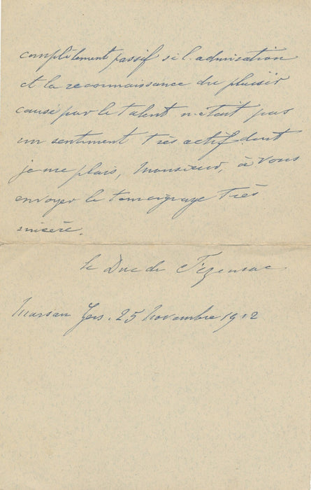 Philippe de MONTESQUIOU-FEZENSAC lettre autographe signée à Frédéric Febvre